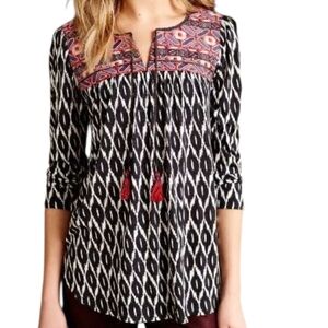 ANTHRO ONE SEPTEMBER Palamba Top Mixed Print & Embroidery Sz S Multicolour